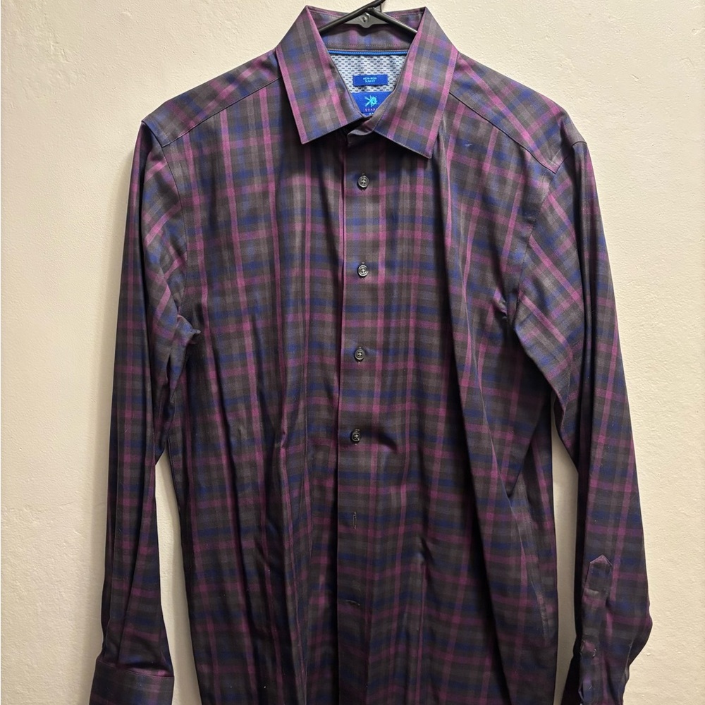 Egara Men's Dress Shirt - Purple and Blue Plaid